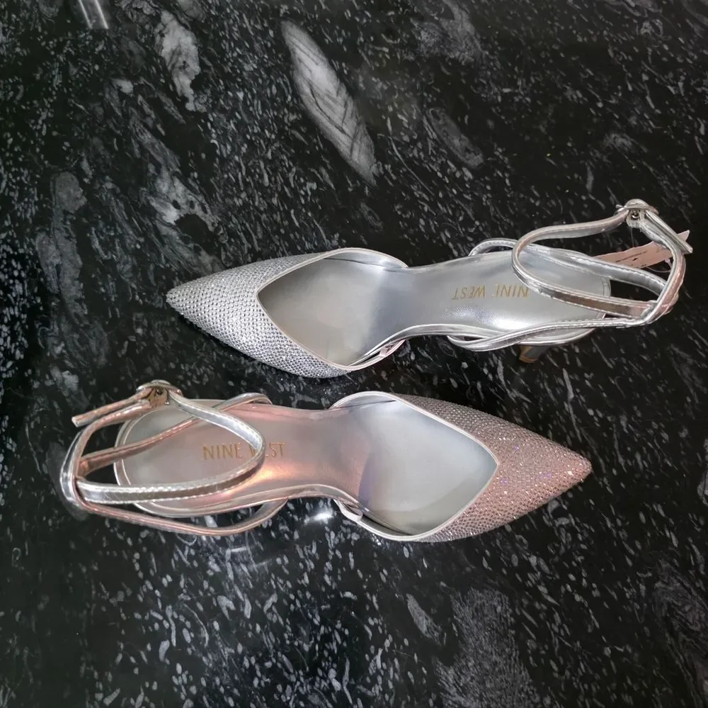 BRAND NEW NINE WEST POINTED TOE RHINESTONE HEELS SANDAL